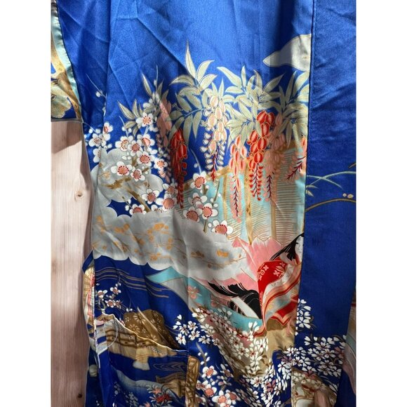 Vintage Ichi Ban Japanese Kimono Robe With Scenic Print & Tie Belt - Size 42 - Picture 8 of 14
